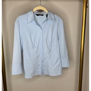 Express Stretch Womens Size 3/4 Blue Button Up Dress Shirt Blouse Top Career